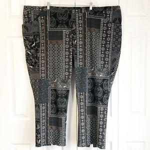 Isaac Mizrahi Live! Boho Black Patchwork Print Crop Legging Pants 32W